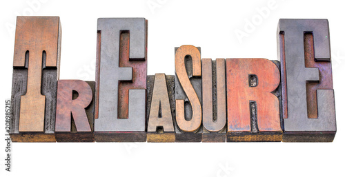 treasure word abstract in wood type