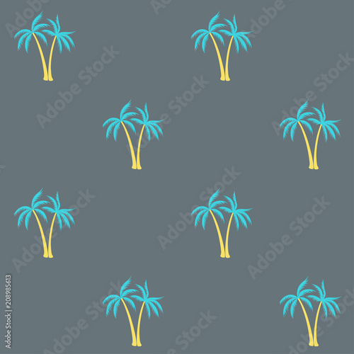 Coconut palm tree pattern textile material tropical forest background. Exotic vector wallpaper repeating pattern. Minimalist tropical plants, coconut trees, beach palms textile background design.