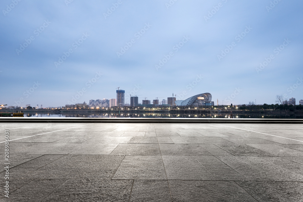 empty ground with modern city skyline