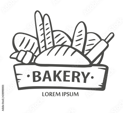 Bakery logo. Hand drawn vector illustration of bread. Bread logo.