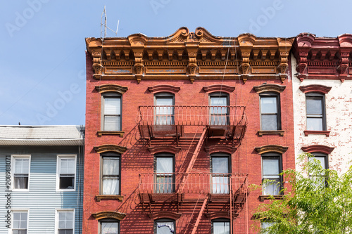 A fire escape of an apartment building in New York city.