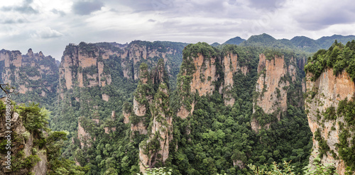 Panorama: Yuanjiajie Scenic Area, Wulingyuan, Zhangjiajie National Forest Park, Hunan Province, China, Asia