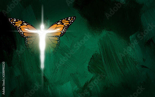 Foto Graphic Christian Cross with man body and Butterfly wings