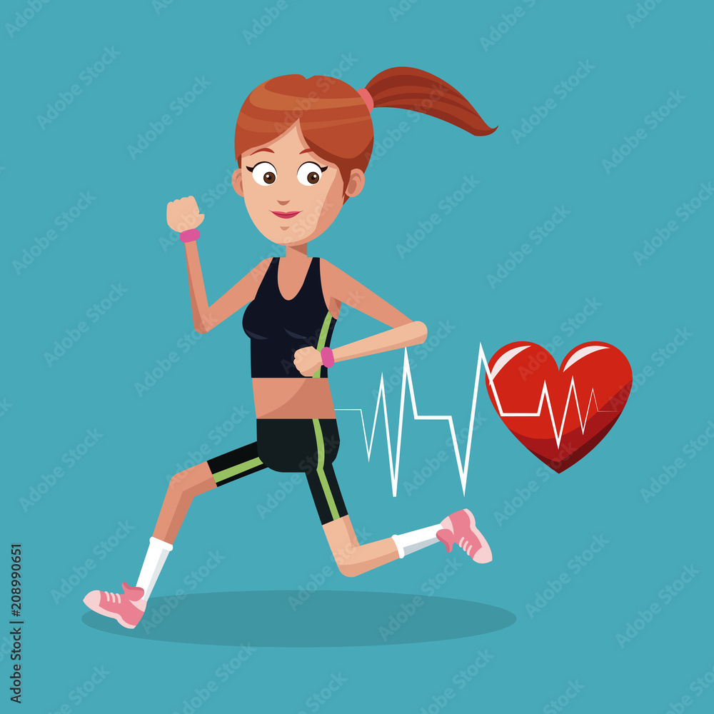 Fitness woman running cartoon vector illustration graphic design Fitness woman running cartoon vector illustration graphic design