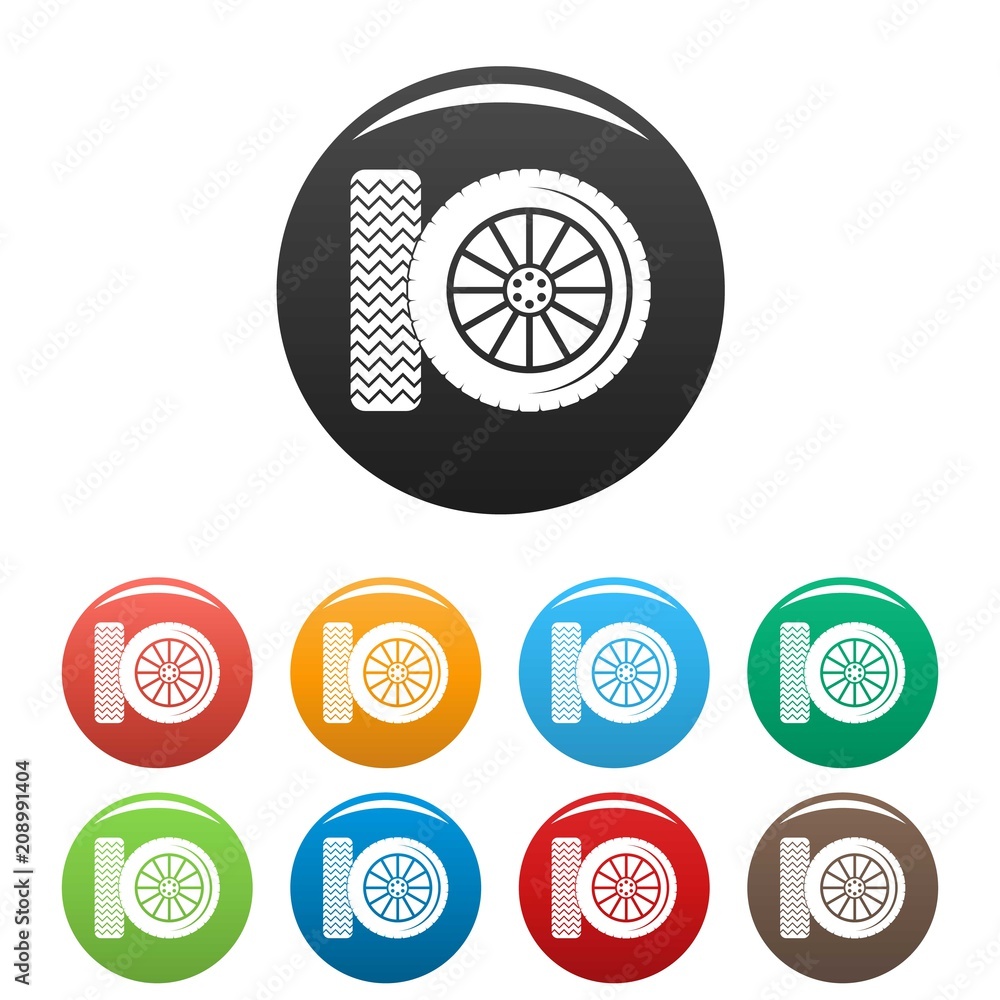 Car tire icon. Simple illustration of car tire vector icons set color isolated on white Car tire icon. Simple illustration of car tire vector icons set color isolated on white