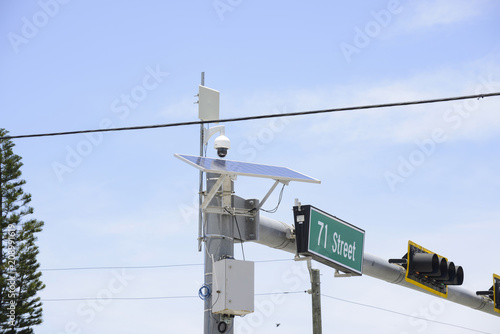 Technology solar panel videoa camera on a street sign photo