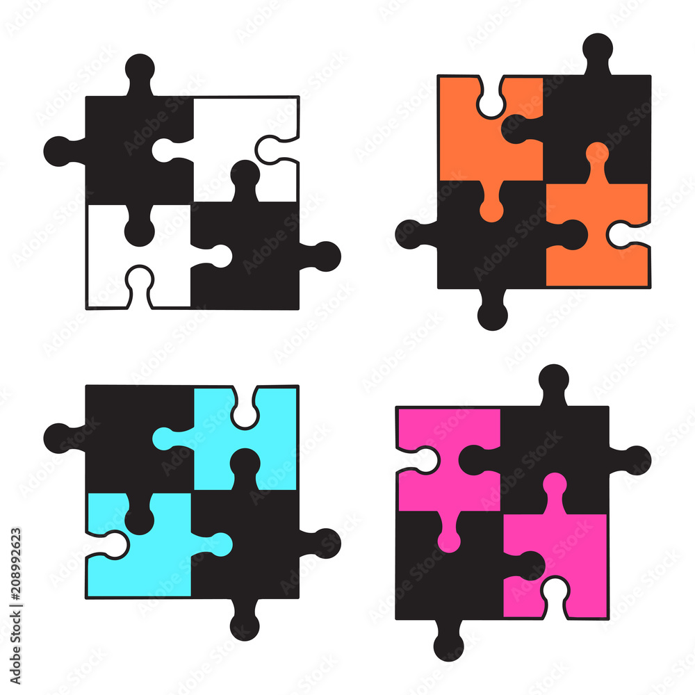 Fototapeta premium Set of colorful puzzles isolated on white background. Vector illustration