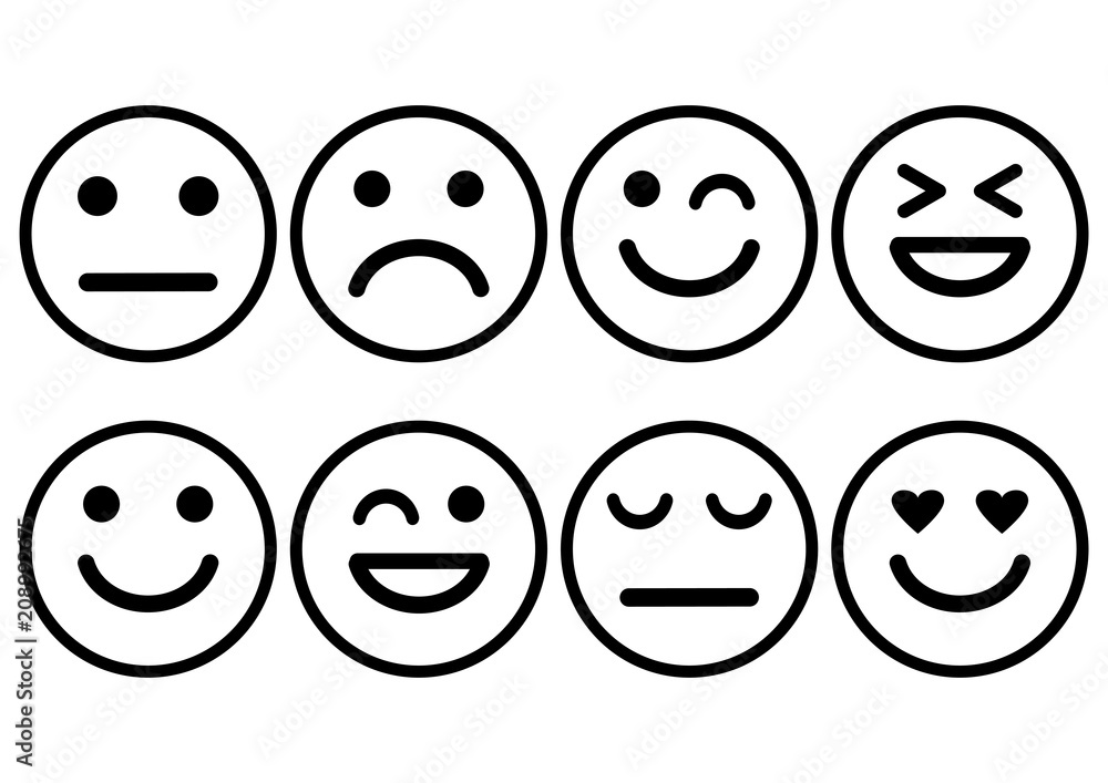 Smileys emoticons icon positive, neutral and negative, different mood. Vector illustration Smileys emoticons icon positive, neutral and negative, different mood. Vector illustration
