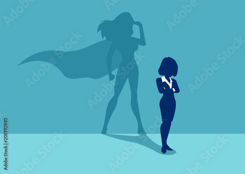 Vector of a strong business woman imagining to be a super hero photo