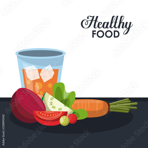 Healthy food with juice and vegetables vector illustration graphic design