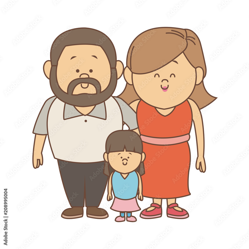 Parents and daugther family cartoon vector illustration graphic design