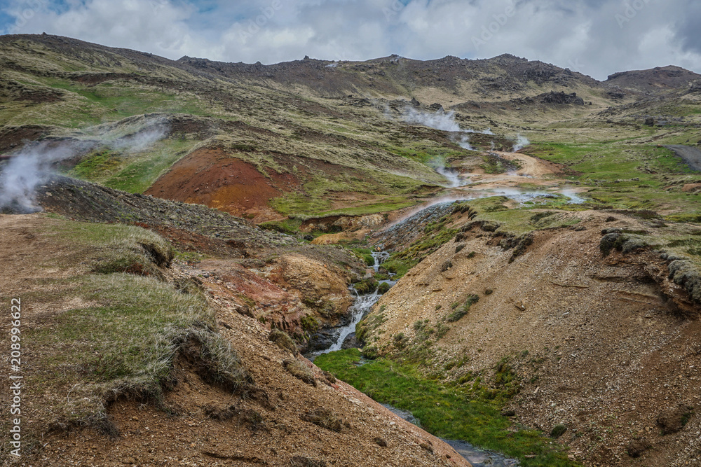 Beautiful Reykjadalur valley in Iceland