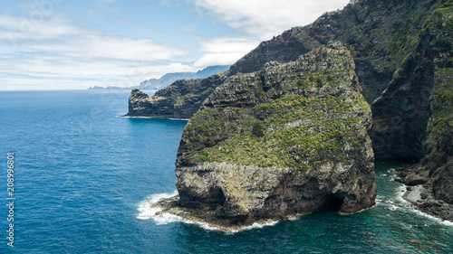 Aerial view of natural bioreserve of "Rocha do Navio" at Santana, Madeira island, Portugal.