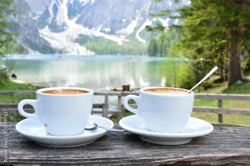 cappuccino in the open air on Lake Braies