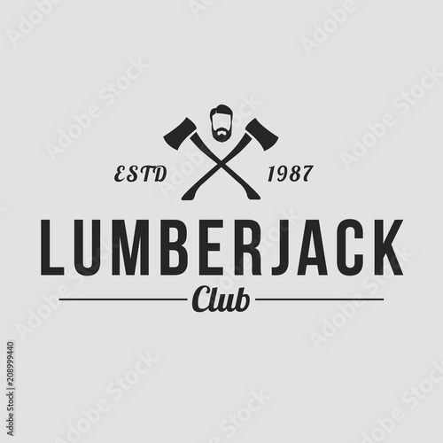 Lumberjack logo set. Union of lumberjack, woodcutter, woodsman. Graphic logo set with jaeger, axe, beard, forest, wood and lumberjack.