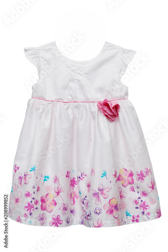 White baby dress with flowers isolated on white