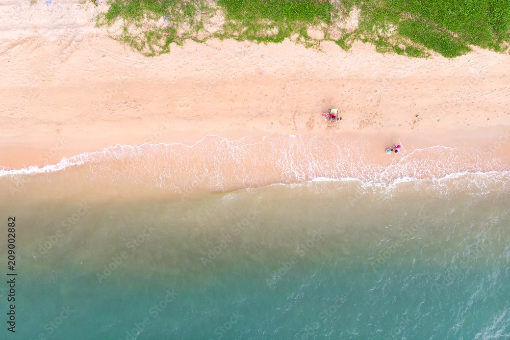 Top view of beach in summer, Sea view, Beach in Thailand, captured by drone