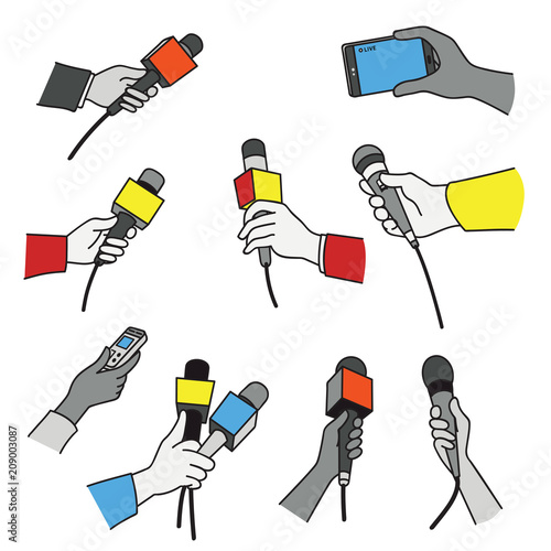 Hands with various microphones set