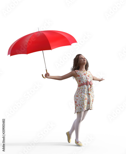 3d rendering of a happy girl with an umbrella