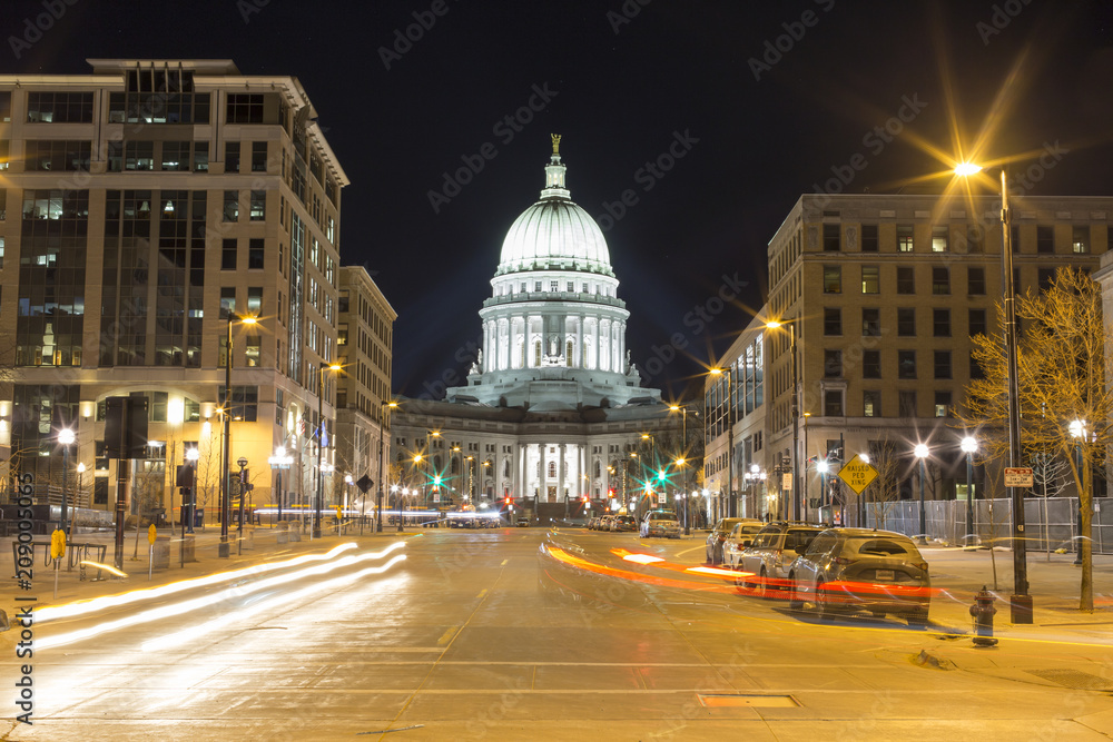 Downtown Madison, Wisconsin long exposure at night