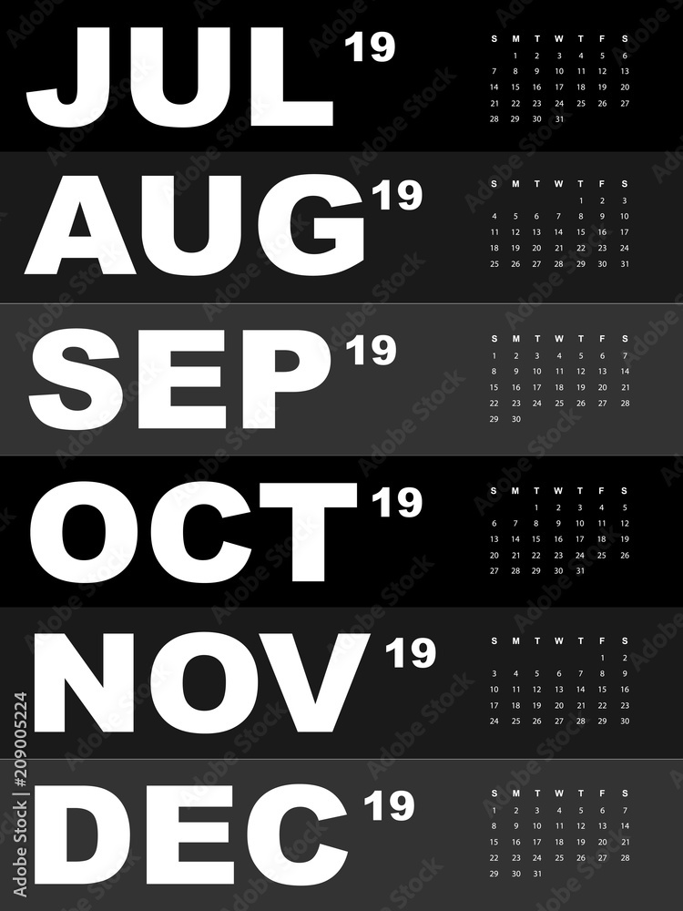 Template of calendar for 2019 Template of calendar for 2019