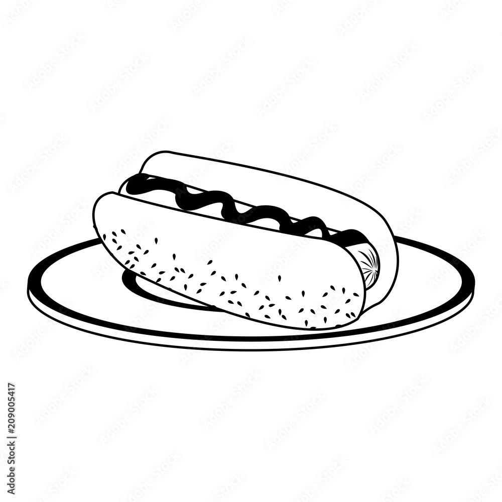 Hot dog on dish vector illustration graphic design Hot dog on dish vector illustration graphic design