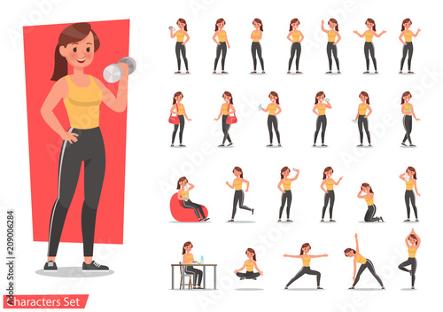 Health women are exercising character design set. Vector design.