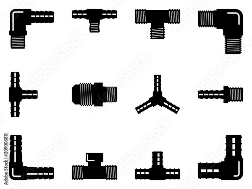 Set of various kinds of pipe connector. Silhouette vector