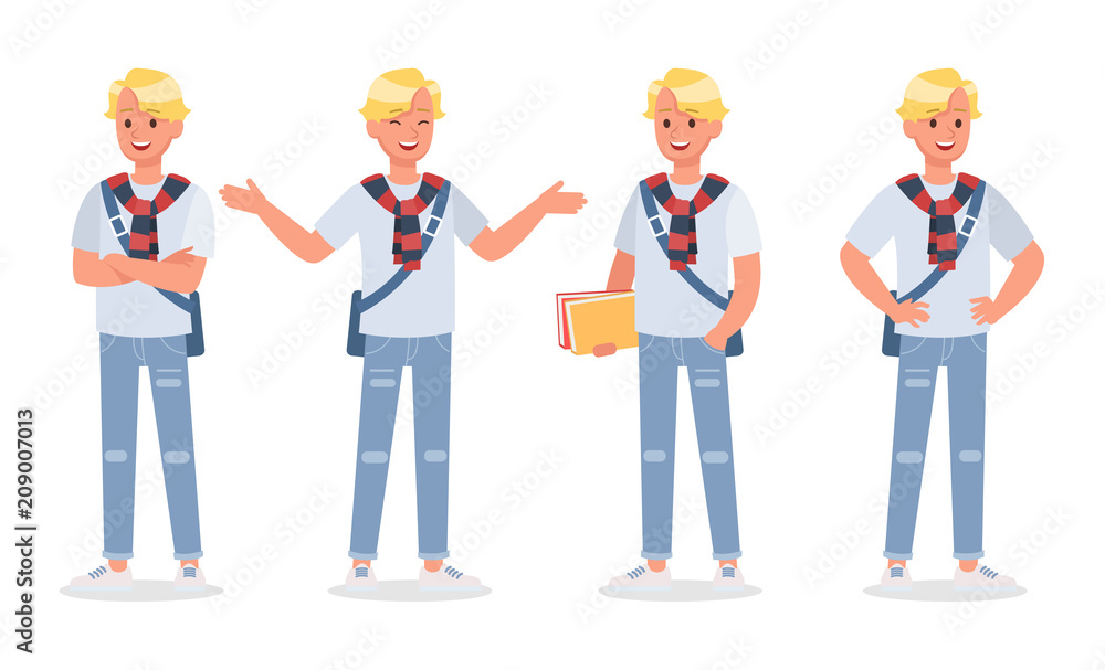 Vector set of students young man character design. Vector set of students young man character design.