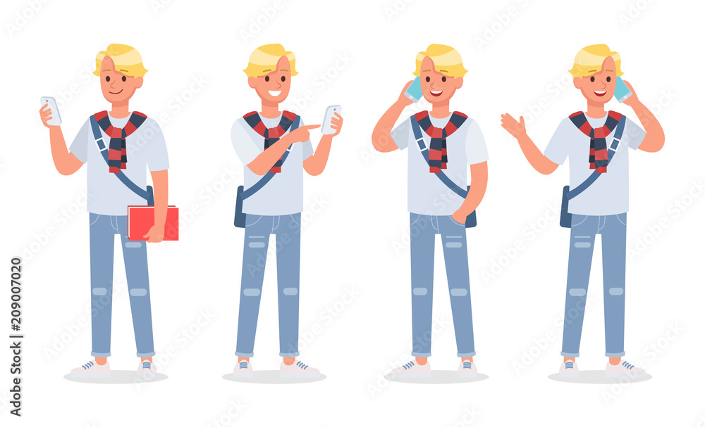 Vector set of students young man character design. no2 Vector set of students young man character design. no2