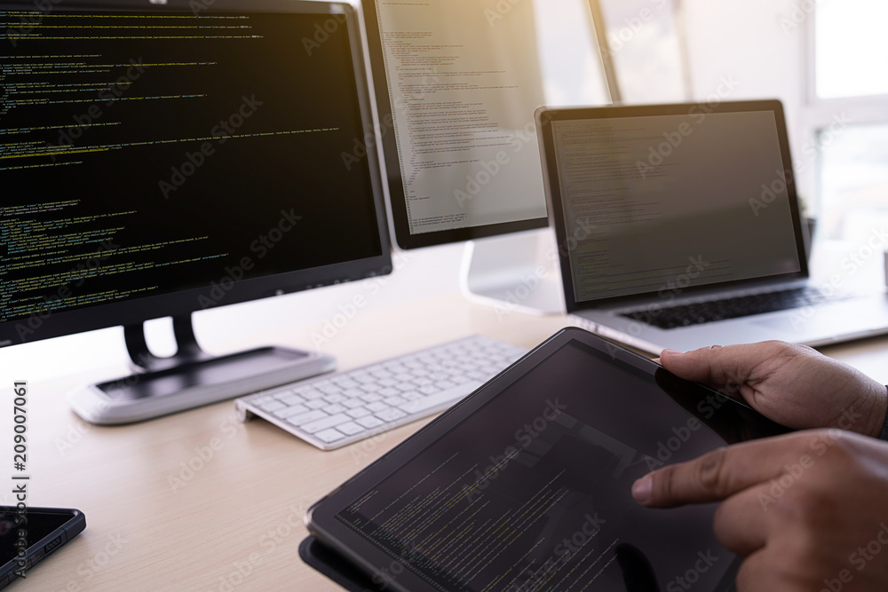 Programmer working Developing programming technologies Web Design Online Technology Programmer working Developing programming technologies Web Design Online Technology