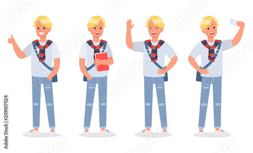 Vector set of students young man character design. no3