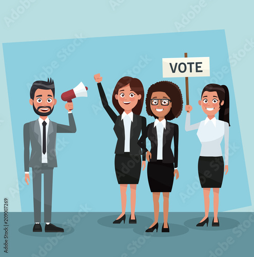 Politicians teamwork in vote campaign cartoons vector illustration graphic design
