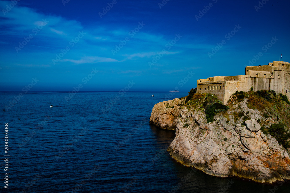 Old town fortress overlooking Adriatic, Dubrovnic Croatia
