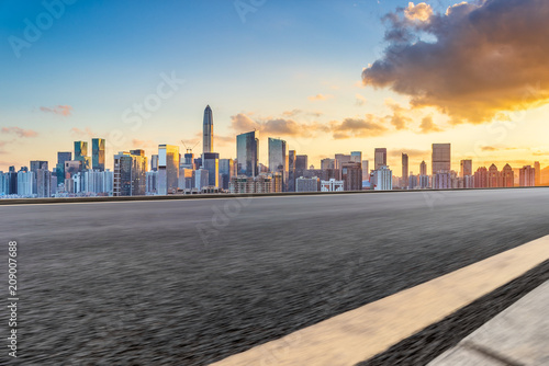 Shenzhen city skyline and motorized Lane