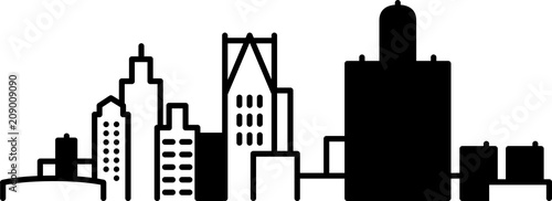 Simple icon illustration of the skyline of the city of Detroit  Michigan  USA in black and white.