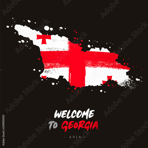 Welcome to Georgia. Flag and map of the country
