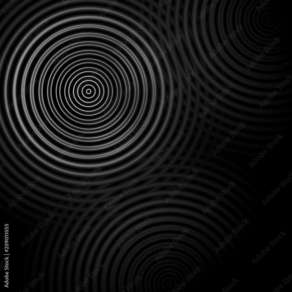 Abstract circle sound waves oscillating dark gray background Abstract circle sound waves oscillating dark gray background