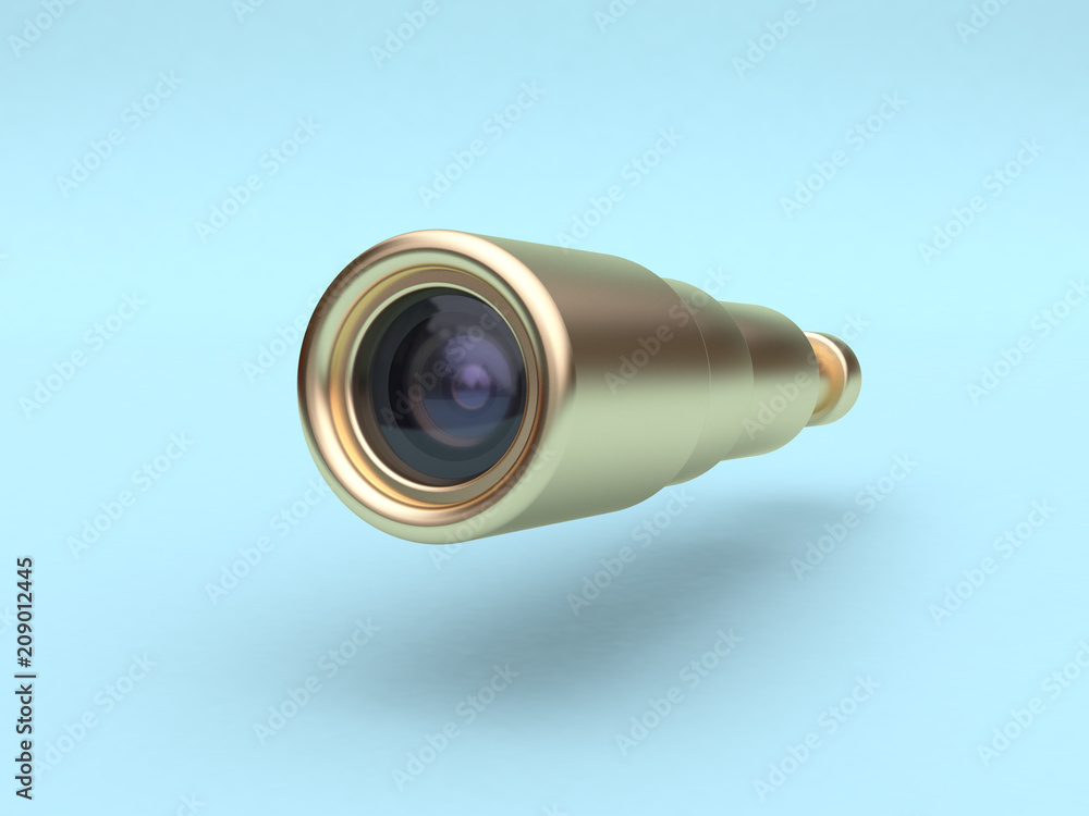 gold scope-lens camera 3d rendering blue background gold scope-lens camera 3d rendering blue background