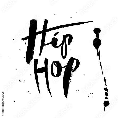 Hip Hop, ink hand lettering. Modern brush calligraphy. Isolated vector illustration text a white background. Lettering design for print, posters, postcard, banner, invitation, sticker