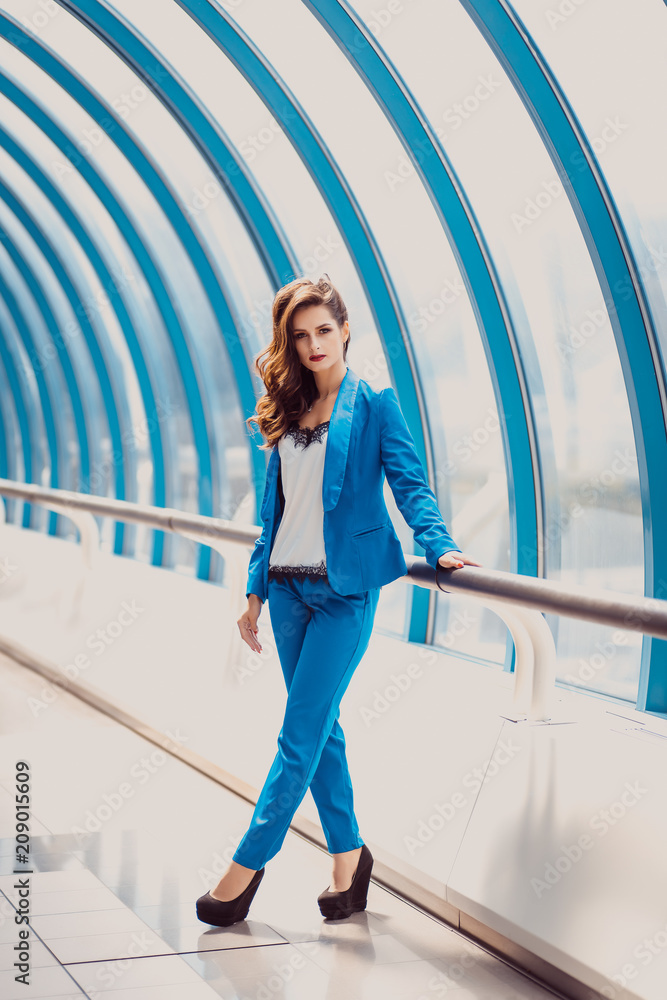 girl in blue classic suit