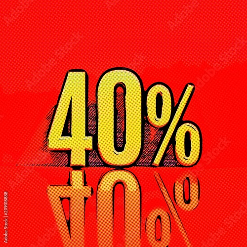 40 Red Pop Art Style Percent Comic Label