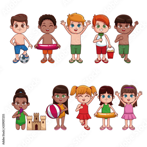 Cute kids in swim suit cartoons vector illustration graphic design