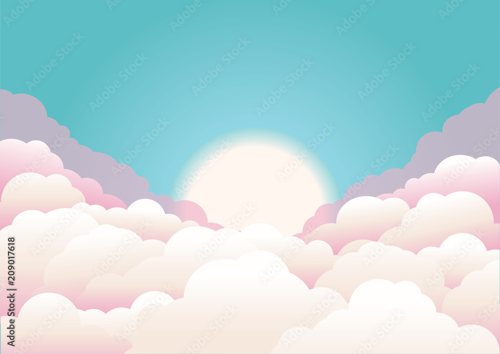 sky background with clouds and sun.Vector nature background