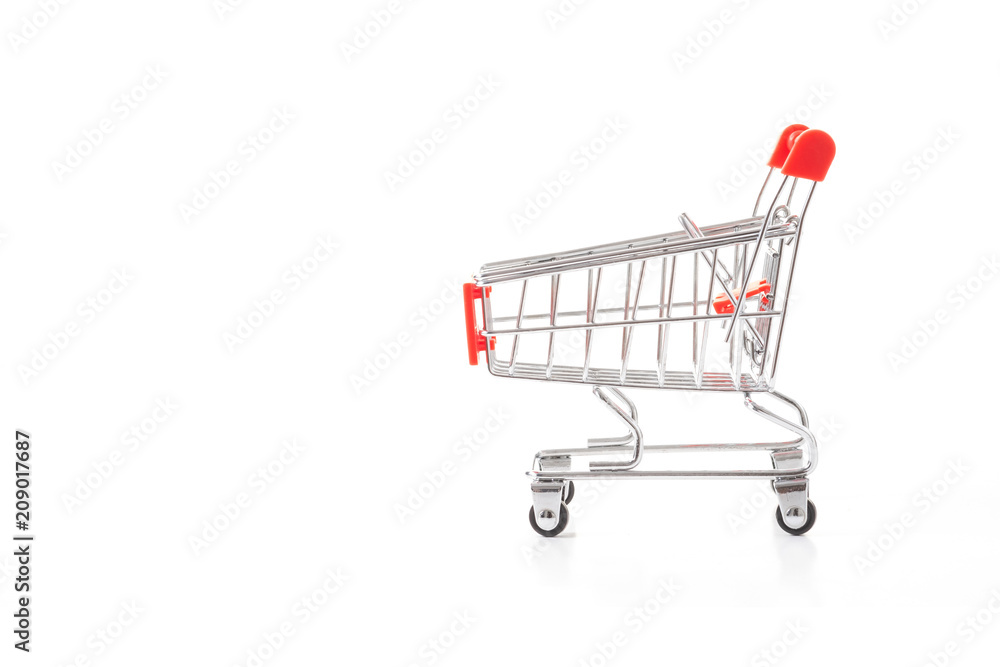 Red shopping cart on a white background. Red shopping cart on a white background.