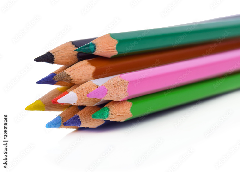 Colour pencils isolated on white background close up Colour pencils isolated on white background close up