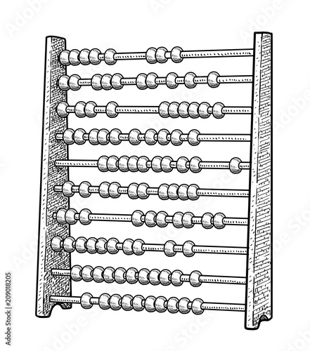 Abacus illustration, drawing, engraving, ink, line art, vector
