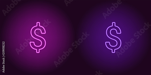 Neon icon of Purple and Violet Dollar