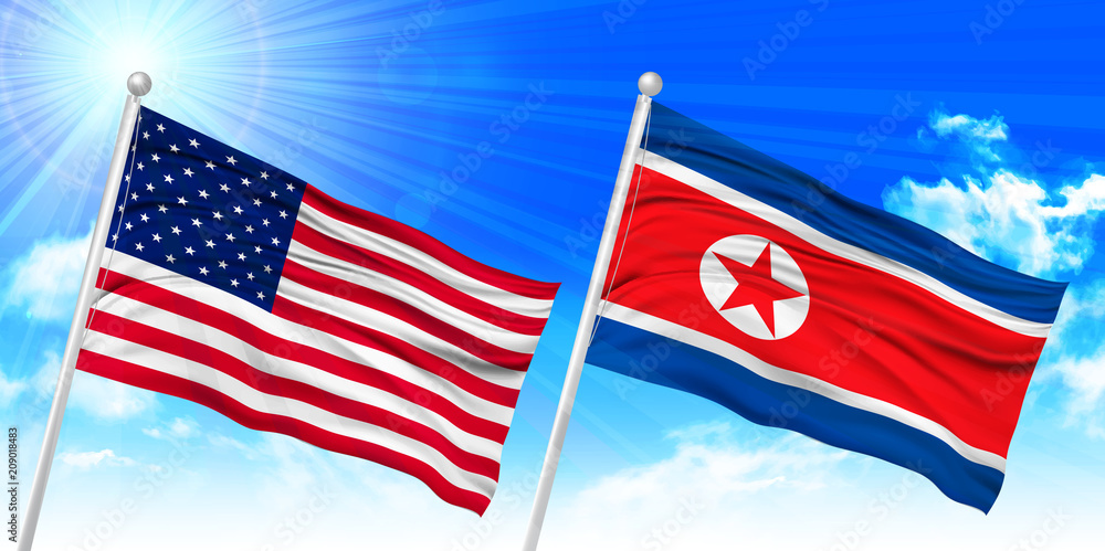 Obraz premium アメリカ 北朝鮮 国旗 背景
