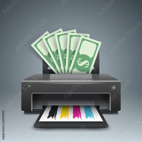 printer prints money, dollars - business illustrations. Vector eps 10